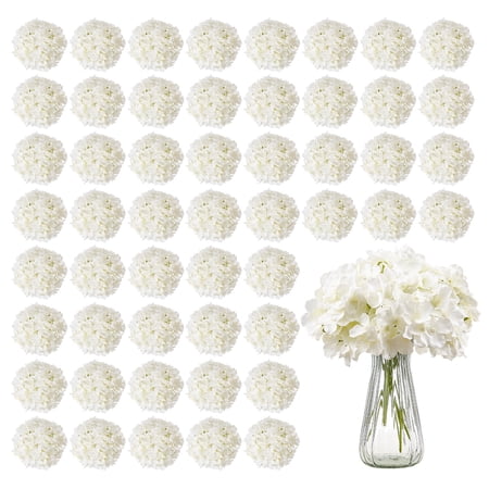VEVOR Artificial Flowers, 65 pcs Real Looking White Silk Fake Hydrangea Bulk, White Faux Bridal Shower with Stems for DIY Wedding Bouquets, Home Centerpieces Arrangements, Party Tables Decorations