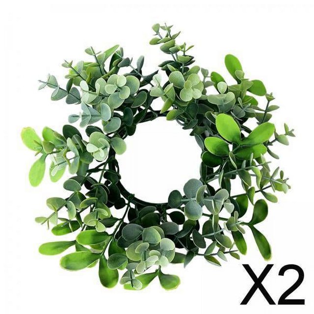 2x Anillo de Vela, Decoración de Corona de Hojas de Eucalipto Artificiales, Centro de Mesa de 9,8 ", Corona Pequeña Bohemia para Puerta de Boda de Pas 2 piezas
