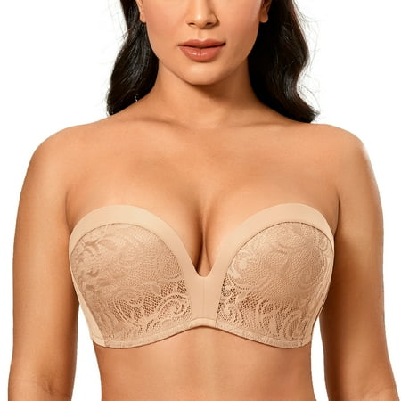 

DELIMIRA Women s Slightly Lined Lift Great Support Lace Strapless Bra