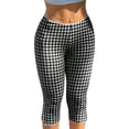 thumbnail image 4 of Womens Gingham Check Capri Leggings Low Rise Slim Fit Yoga Capris Scalloped Waist Casual Cropped Pants with Side Slit Hem Black XL, 4 of 8