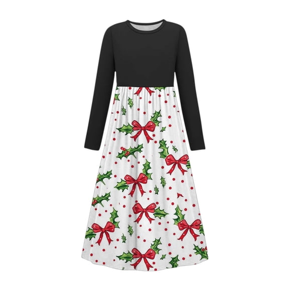 Happy Vacation Christmas Brunch Dresses for Girl Summer Fall Long Sleeve Boat Neck Spandex Print Maxi Long Dresses Girl 2025 Clothes Fashion Country Concert