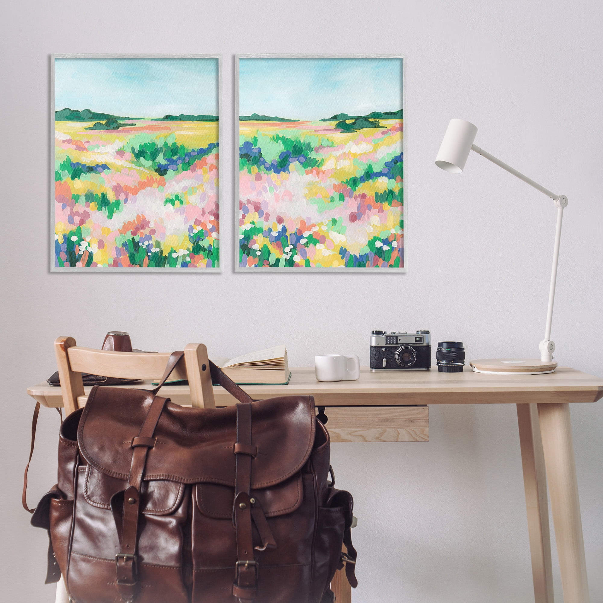 Stupell Industries Modern Country Meadow Landscape Painting Gray Framed Art Print Wall Art, 24 x 30, Set of 2