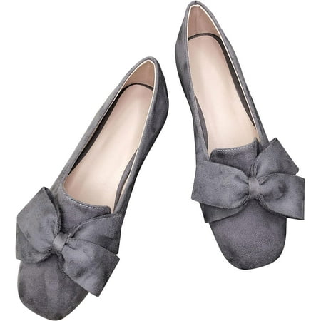 

Pfhytec LU Square Toe Shoes for Women Comfort Bowknot Ballet Flats Slip on Loafers Dressy Flats for Party