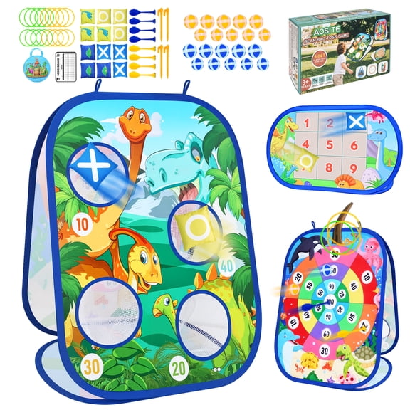 AOSITE Toddler Bean Bag Toss Game for Kids 3-8, 7-in-1 Outdoor Cornhole Board Set with Ring Toss, Sticky Balls Darts, Backyard Lawn Party Games, Birthday for Boys Girls with Storage Bag