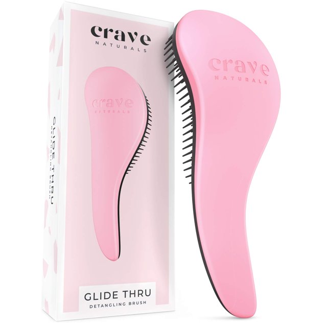 Crave Naturals BIGGIE Glide Thru Detangling Brush - Cepillo desenredante y peine para cabello rizado, natural, liso, húmedo o seco (ROSA)?