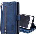 thumbnail image 5 of Funda tipo cartera para iPhone 6 iPhone 6s, 9 ranuras para tarjetas, bolsillo con cremallera, funda de piel sintética, color azul, 5 of 5