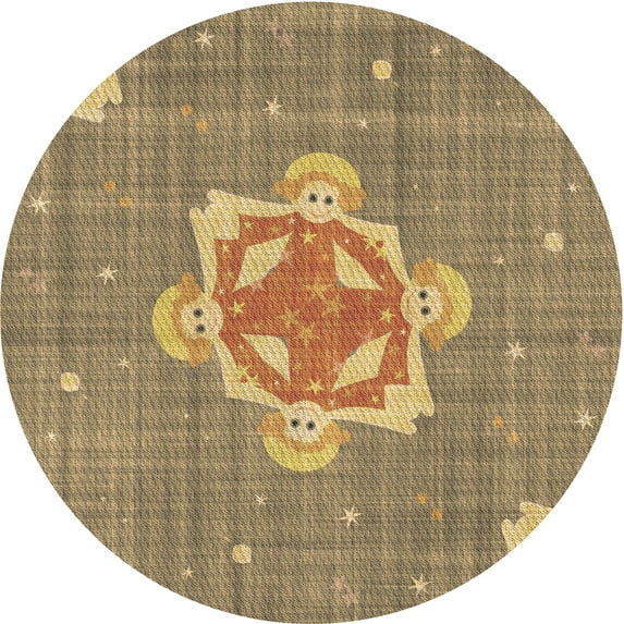 Ahgly Company Machine Washable Indoor Round Transitional Light Brown Area Rugs, 3' Round
