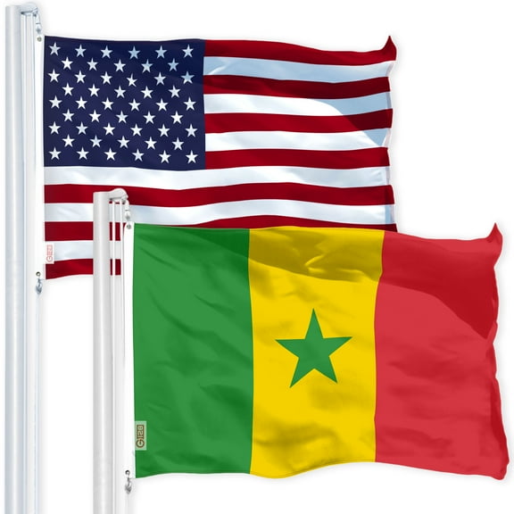 G128 Combo Pack: USA American Flag 3x5 Ft 150D Printed Stars & Senegal (Senegalese) Flag 3x5 Ft 150D Printed