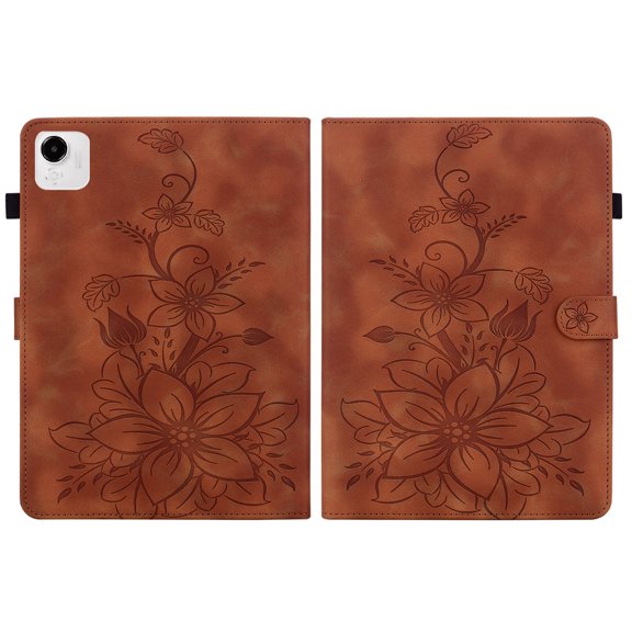 FJLBDE Case for Honor Pad X9 Pro/Honor Pad X9a 2025 11.5 inch, Embossed Flower PU Leather Flip Wallet Folio Stand Cover, Brown