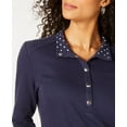 thumbnail image 3 of Karen Scott Women's Solid & Printed Collared Top Blue Size Petite S, 3 of 3