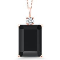 Gem Stone King 18K Rose Gold Plated Silver Black Onyx and White Lab Grown Diamond Pendant Necklace for Women (15.35 Cttw, Emerald Cut 18X13MM, With 18 inch Silver Chain)