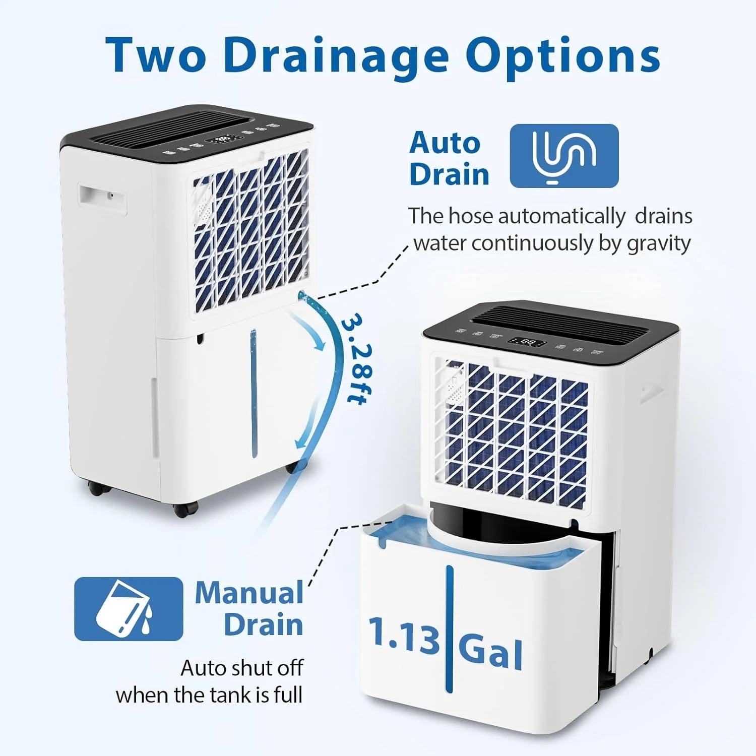 FreAire 50 pt 4500 sq ft Dehumidifier in White - Auto Manual Drain, 3 Operation Modes, 24 Hour Timer