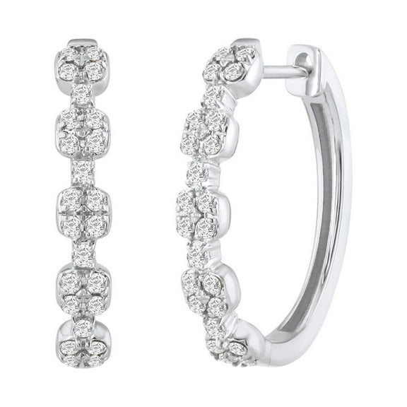 1/2 Carat Prong Set Round Diamond Hoop Earrings in 10K White Gold