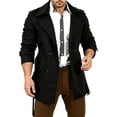 thumbnail image 4 of LYSMORA 2026 Men's Lapel Double Breasted Short Trench Coat, Strap Cuff Belted Loose Fit Windproof Business Casual Outerwear, 4 of 5