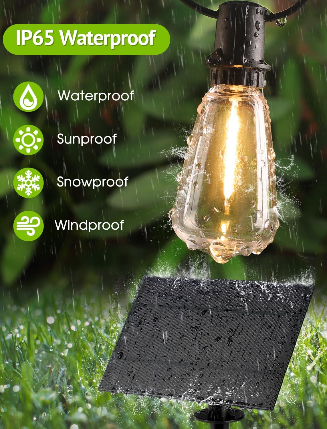 96FT(2x48FT) Solar Outdoor String Lights with Remote & Timer, Dimmable Patio Lights with 36+2 Shatterproof ST38 LED Bulbs for Outside-Black