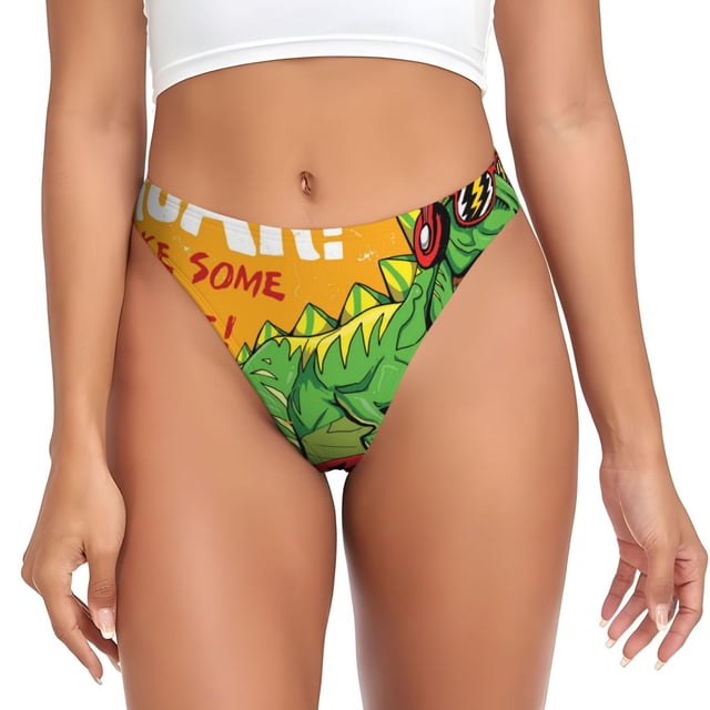 Fotbe Cool Dinosaur Playing Guitar Tanga Sin Costuras para Mujer con Estampado – Panties Invisibles, Transpirables y Cómodos para Uso Diario-4X-Large