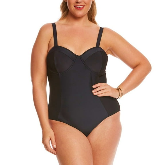 Paramour Black Mesh Panel Underwire One-Piece Swimwear Plus Size 1X