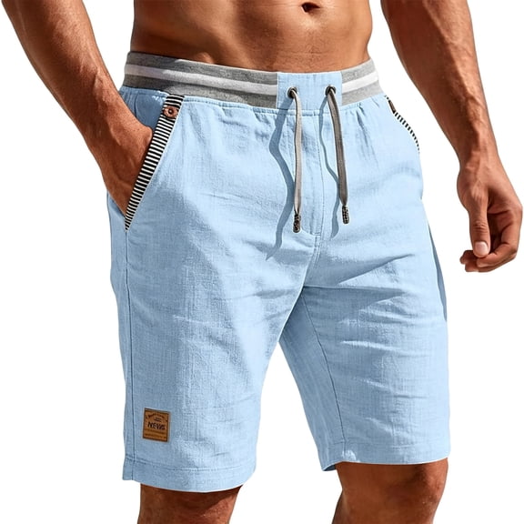 Zimjoy Shorts for Men Casual Classic Fit Cotton Drawstring Summer Beach Shorts with Elastic Waist and Pockets Light Blue L