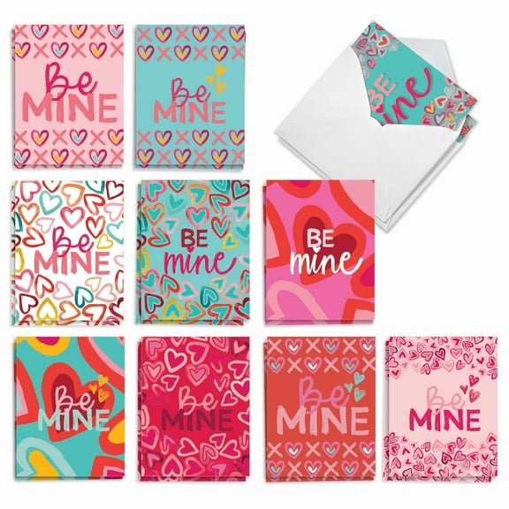 The Best Card Company 20 Assorted Valentine's Day Notecards Box Set 4 x 5.12 Inch with Envelopes (10 Designs, 2 Each) Be Mine Forever AM10428VDG-B2x10