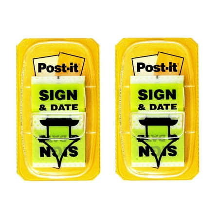 Post-it 1" Wide "Sign and Date" Flags, Bright Green, 2 Dispensers