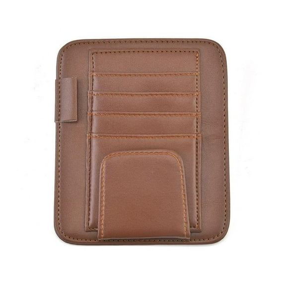 Car Sun Visor Organizer Multi-Pocket Storage PU Leather Adjustable Sunglasses Holder