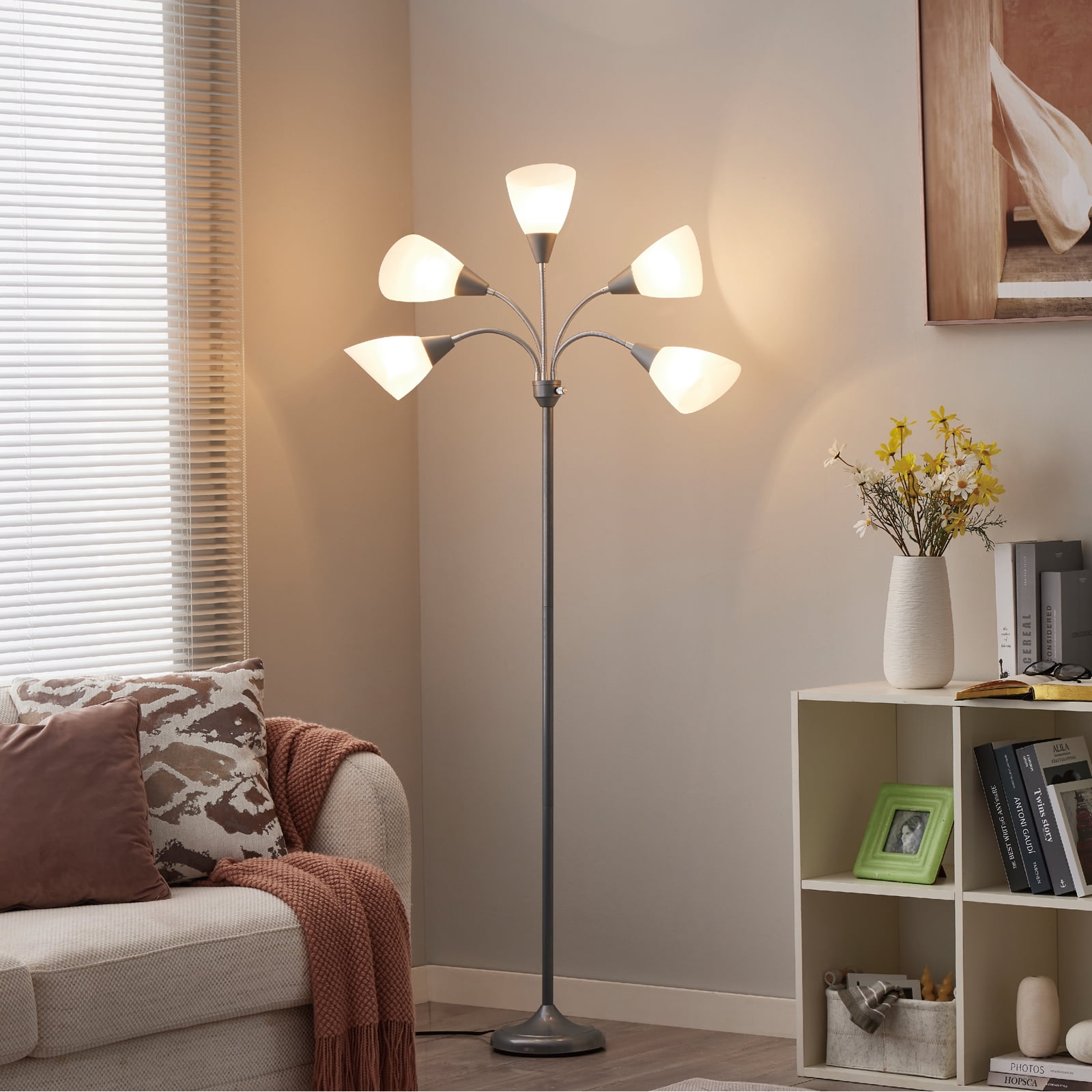 HonoDing 5-Light  Floor Lamp  Adjustable Arms,  68"Sliver Floor Lamp,No Bulb