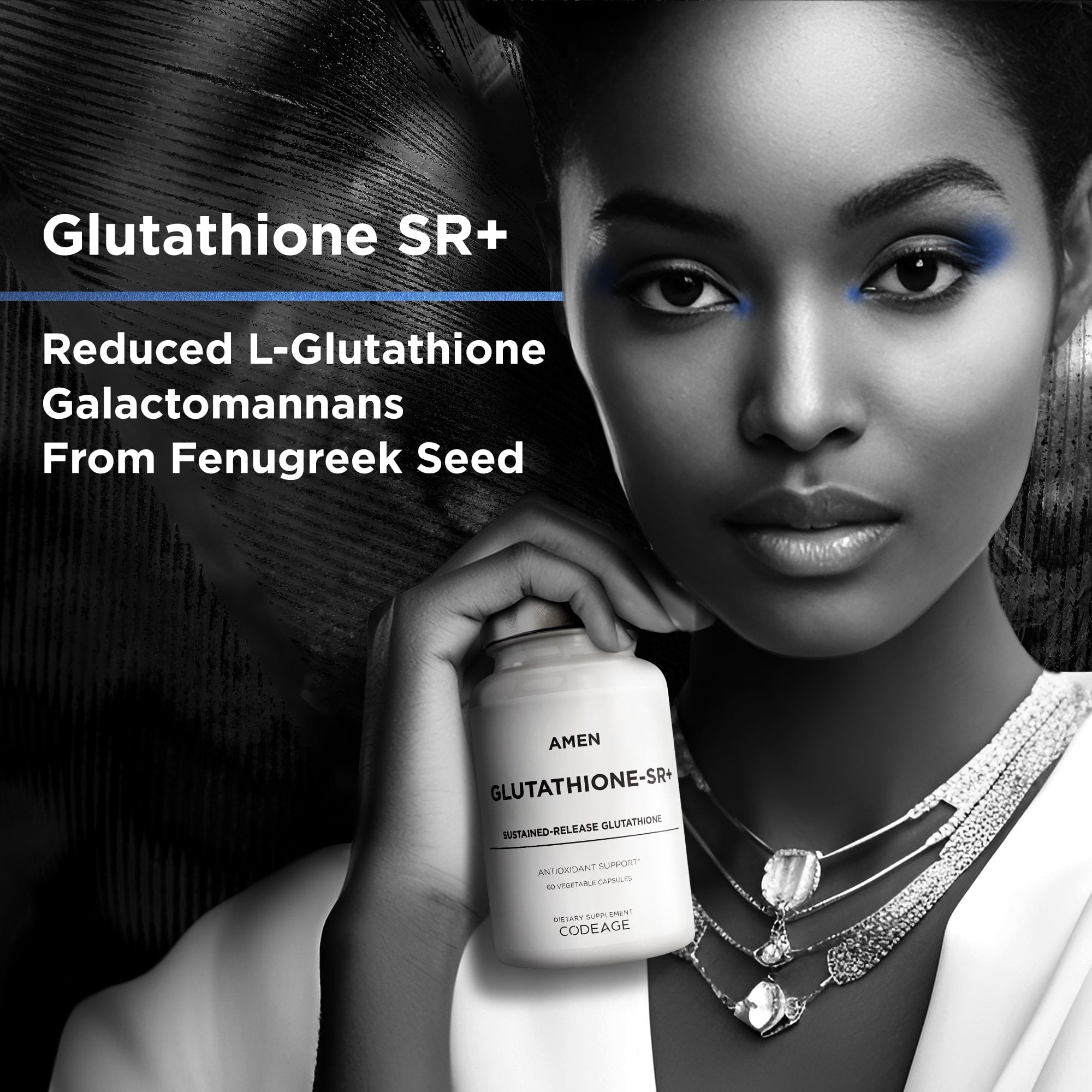 Amen Glutathione-SR+ Advanced Sustained-Release Supplement - 2-Month Supply - Reduced L-Glutathione - Galactomannans Fenugreek Seed - Time-Reduced Matrix - Non-GMO - 60 Capsules