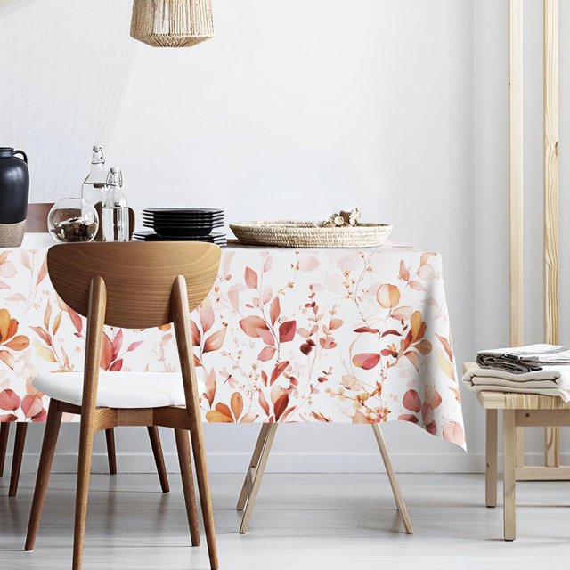 Orange Eucalyptus Leaves Tablecloth Waterproof Fabric,Rectangle Watercolor Oil-Proof Wrinkle Resistant Table Cover for Dining Table, Buffet Parties and Camping, Mint Color (60" x 84")