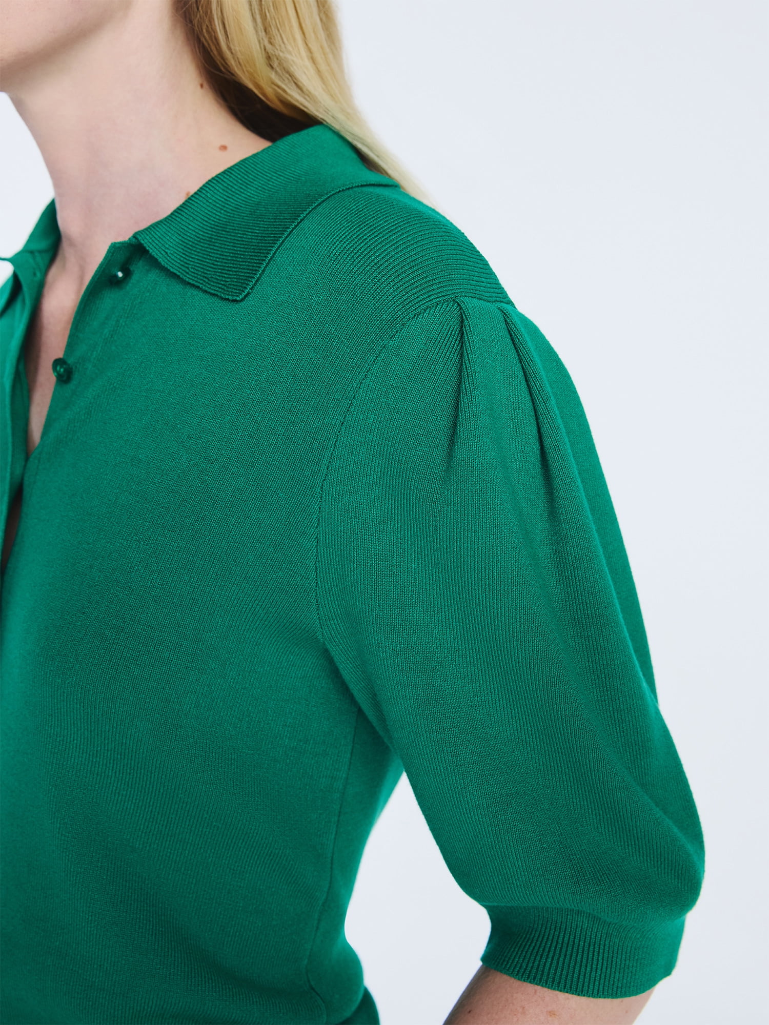 Free Assembly Women's and Women's Plus Collared Sweater Tee with Puff Sleeves, Lightweight, Sizes XS-4X