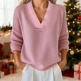 thumbnail image 4 of Women's Solid Color Casual Knit V Neck Loose Sweater, 4 of 6