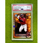 Jaison Chourio ROOKIE CARD ORANGE REFRACTOR # /25 SSP PSA 8 Bowman 2022 Heritage