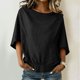 thumbnail image 2 of Camisas de Manga Larga para las Mujeres Suelto Ajuste Plisado Lino Cuello en V Cuarto Superior Manga de Moda de Color Sólido Blusa, 2 of 9