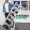 thumbnail image 4 of OLLIE XL Shoe Storage Boxes – Foldable and Stackable Shoe Storage Organizer for Closet – Clear HardFor Up to Size 13 – Acrylic Shoe Box Storage Containers for Jordan, Sneakers, Boots (3-Pack, Clear), 4 of 5