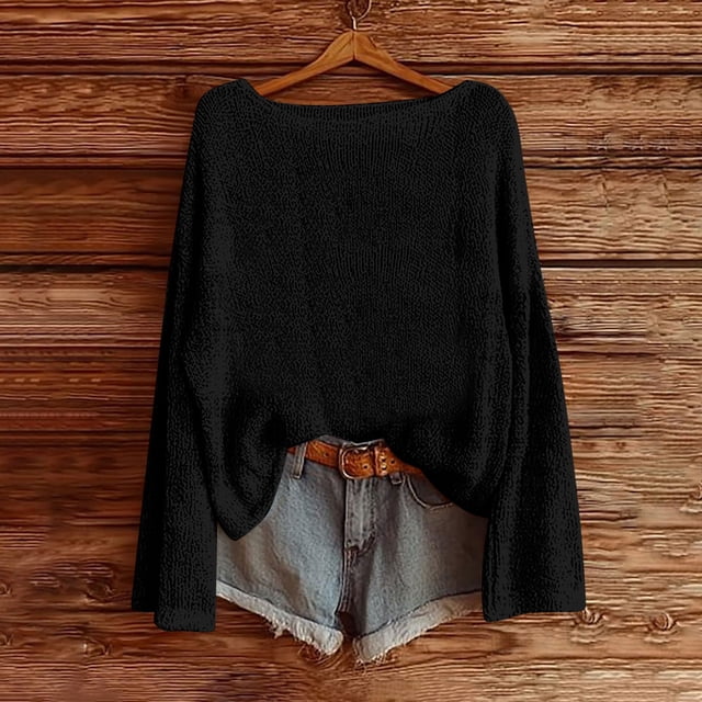 Miqool Womens Oversized Sweater Boat Neck Long Sleeve Ribbed Knit Pullover Casual Fall Sweater Tops
