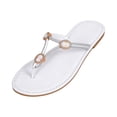 thumbnail image 2 of Commforr Flip Flops Women, Comfortable Sandals for Women, Flat Shoes for Women, Summer Fashion Casual Rhinestone Toe Flip Flops With Herringbone Design And Exposed Toes, White, 5.5, 2 of 8