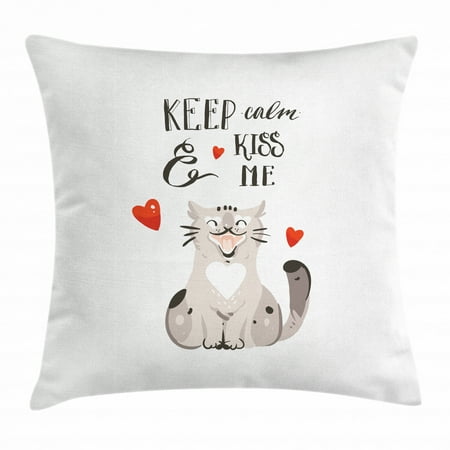 Valentine S Day Throw Pillow Cushion Cover Love Cartoon Happy Cat