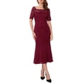 thumbnail image 1 of INSPIRE CHIC Vestido de cóctel para mujer con encaje, dobladillo de cola de pez, manga corta, ajustado, midi, burdeos, XL, 1 of 6