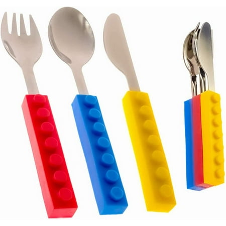 

Toddler Utensils and Brick Toys - Set of 3 Interlocking Block Kids Silverwa