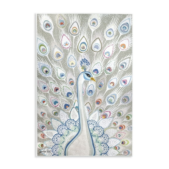 Stupell Industries Neutral Peacock Tail Pattern Animals & Insects Painting Unframed Art Print Wall Art, 10 x 15