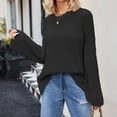 thumbnail image 4 of Women Knit Sweater Bell Sleeve Long Sleeve Jacket Fashion Style Loose Round Neck Pullover Jumper Black XL, 4 of 7