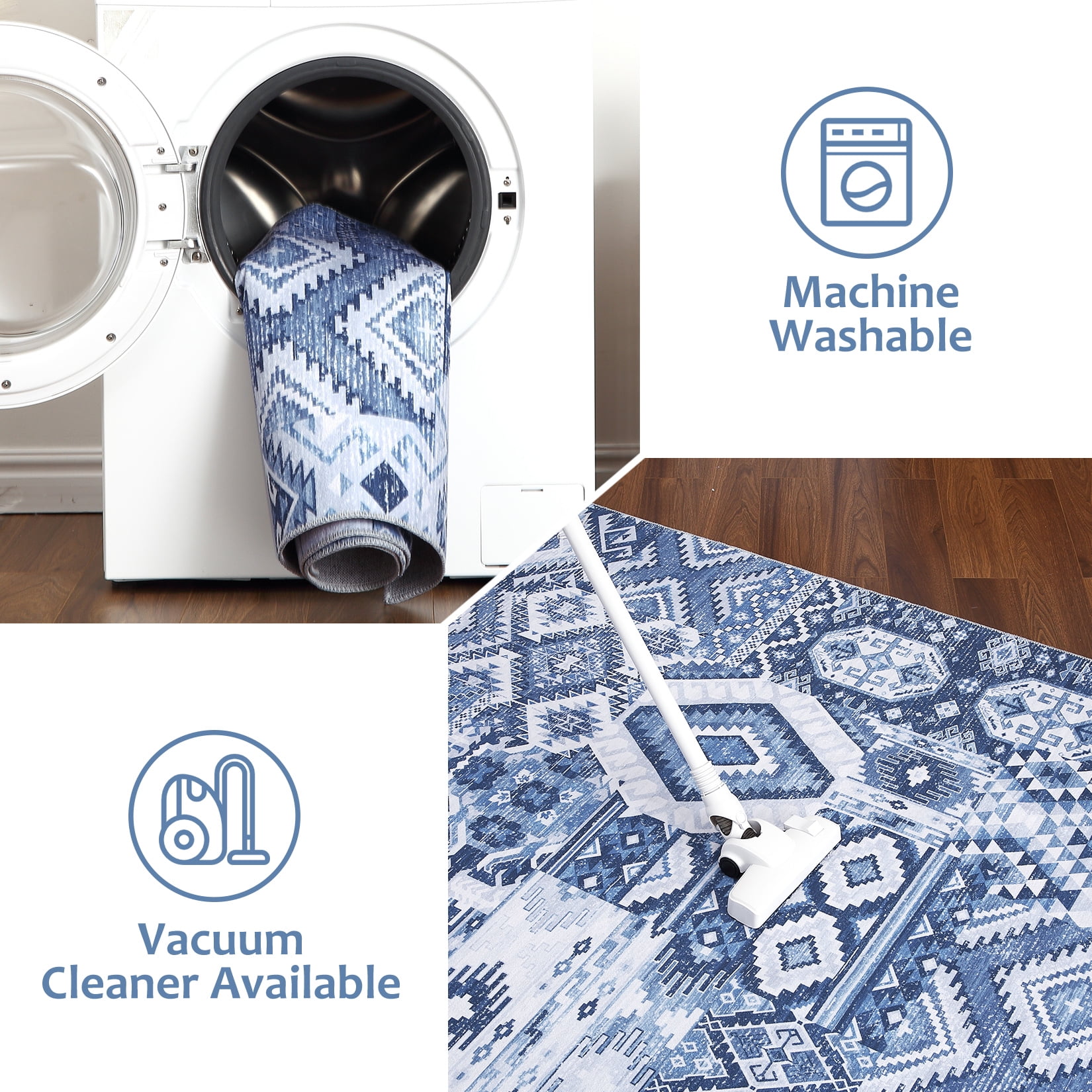 HOMERRY 8' x 10' Area Rug for Living Room Vintage Bohemian Patterns Washable Bedroom Non-Slip Carpet for Home Decor, Blue