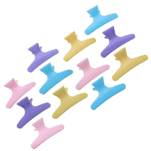 WHAMVOX 12pcs Fashion Plastic Colorful Hair Clips Hairdressing Tool Hair Claw Salon Section Clip Clamps Hairpin Styling Tools (Random Color)