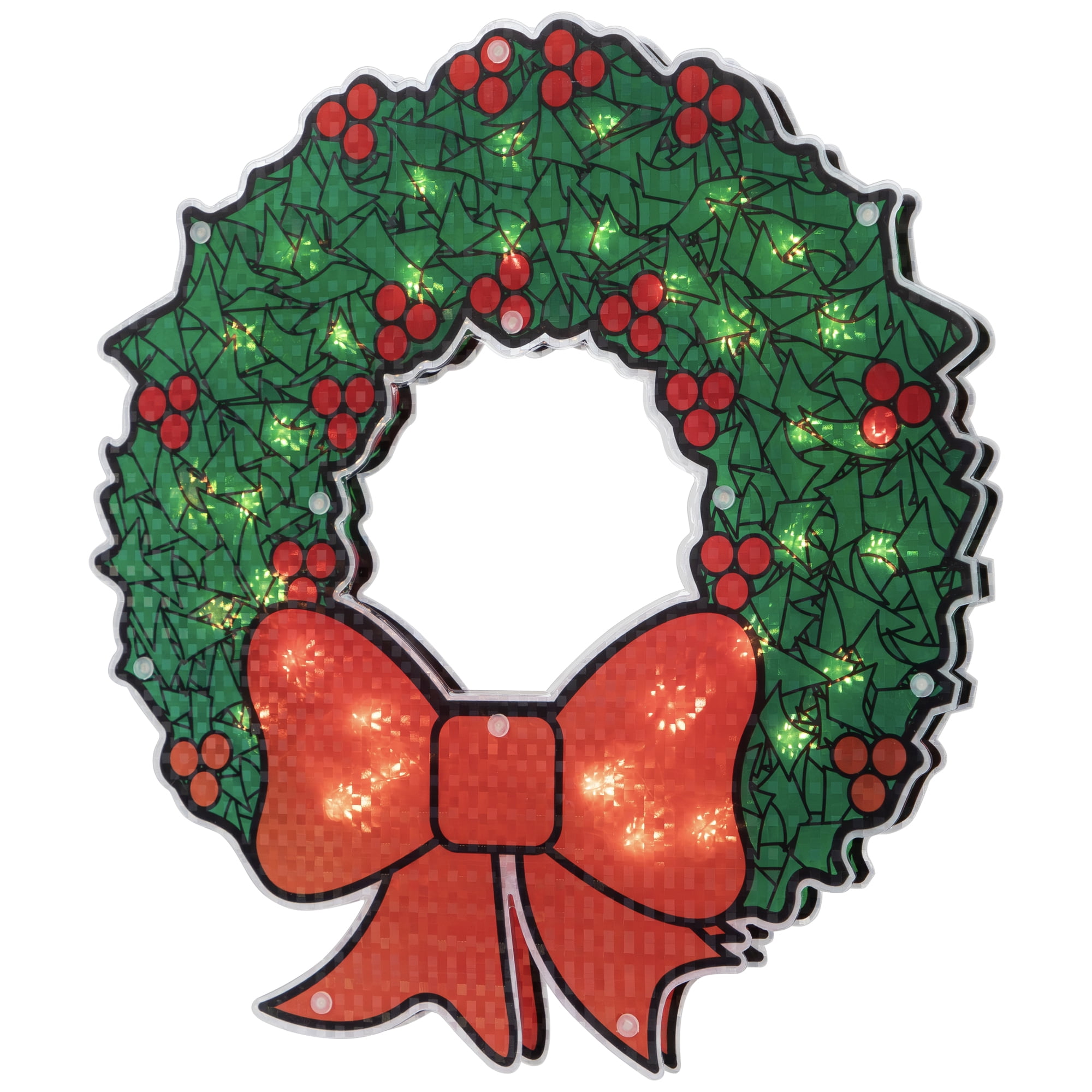 Northlight Lighted Holographic Christmas Wreath Window Silhouette Decoration - 15"