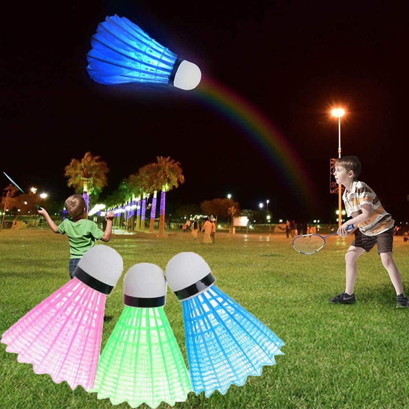 4Pcs LED Glowing Light Up Badminton Set Shuttlecock Night Lighting Ball 