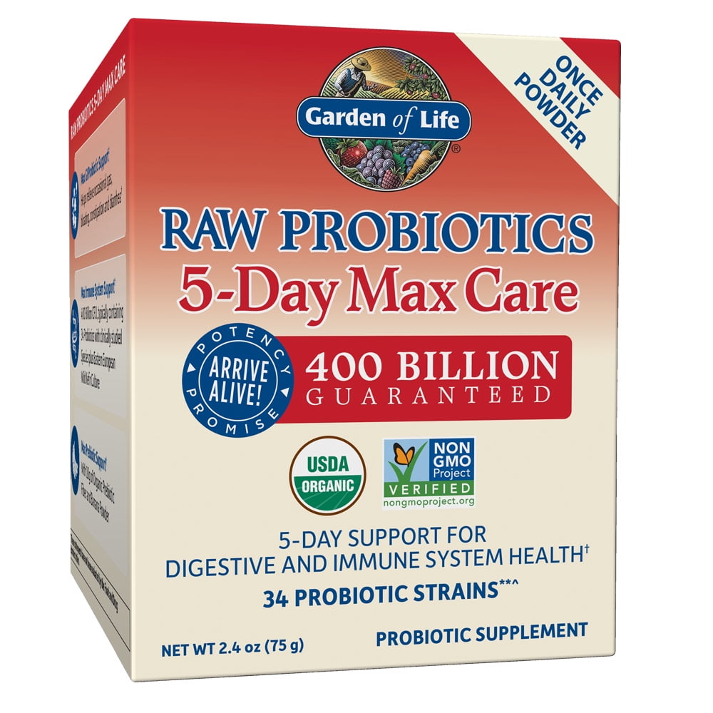 Garden of Life RAW Probiotics 5Day Max Care 2.4 oz Powder Banana Flavor