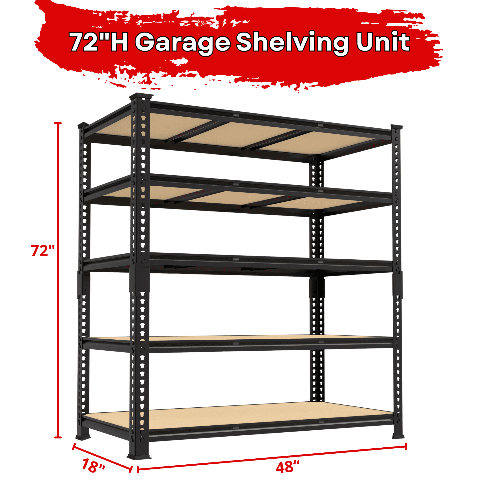 Prilinex 72" H Garage Shelving Heavy Duty 3000 LBS 5 Tier Storage Shelves Adjustable Shelving Unit and Storage for Garage Basement 48" W x 18" D x 72" H, 4 Pack