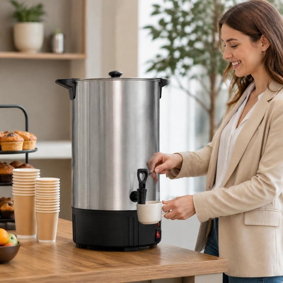 Commercial Coffee Urn, 100 Cup 15L Hot Beverage Dispenser, Dripless Faucet, Stainless Steel Construction
