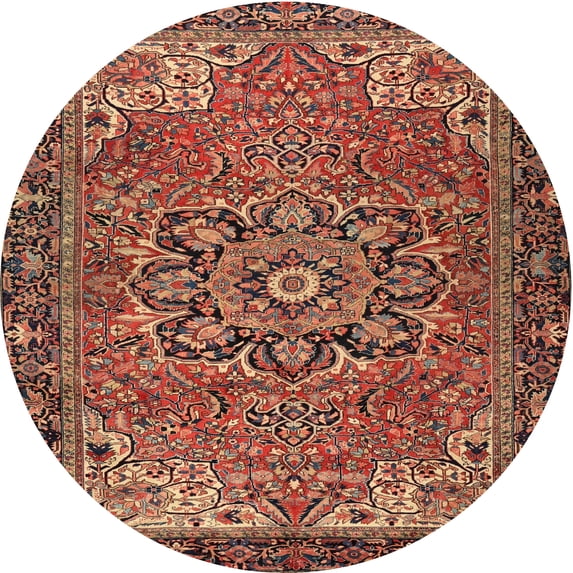 Ahgly Company Indoor Round Traditional Saffron Red Persian Area Rugs, 3' Round