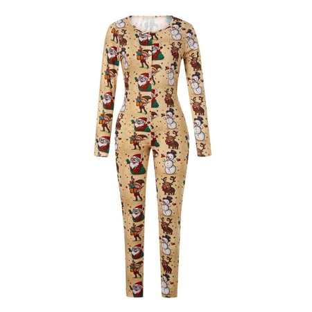

Women s Bodycon Pajamas Rompers O-Neck Christmas Fashion Long Sleeve Cartoon Print Jumpsuit