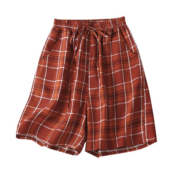 Sngxgn Womens Casual Comfy Shorts Summer with Pockets Wide Leg Cotton Short(Red,M)